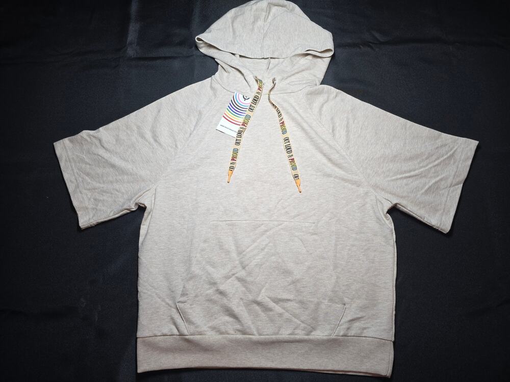 Pride Oat Heather Short Sleeve Hoodie Pullover Kangaroo Pocket